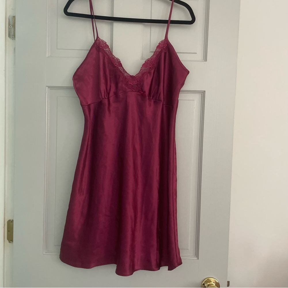delicates Satin Lace Trim Chemise in Raspberry